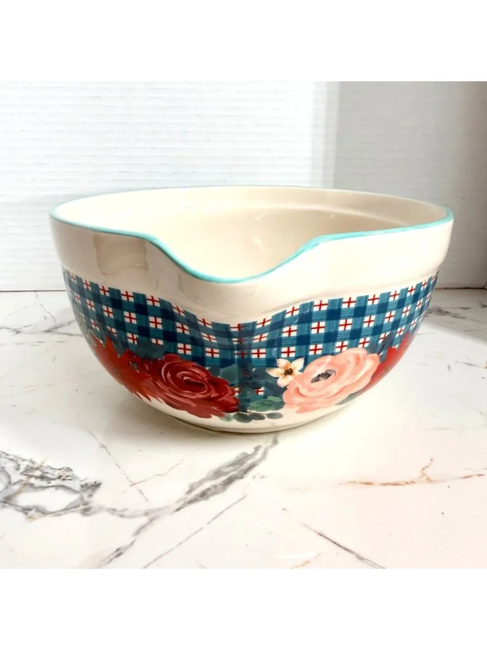 The Pioneer Woman Wishful Winter Large Ceramic Mixing Bowl with Spout, med size